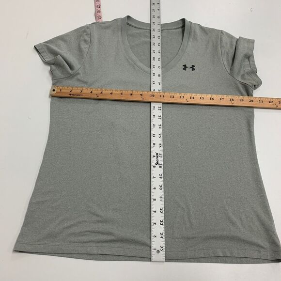 Under Armour T Shirt Womens L Large Gray Tech V Neck Tee Athletic Short Sleeve - Picture 7 of 11
